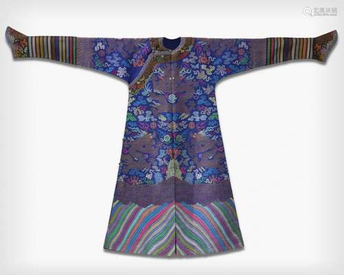 A CHINESE BLUE-GROUND BROCADE 'DRAGON' ROBE, JIFU