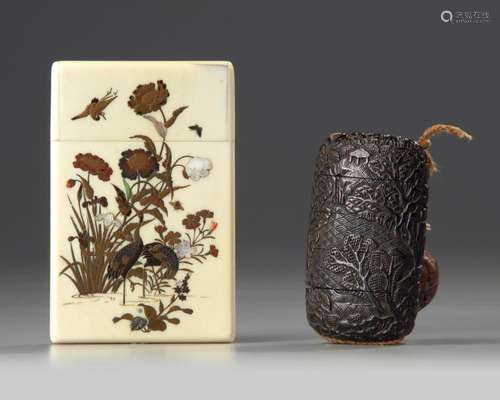 AN IVORY CARDCASE AND A LACQUER INRO