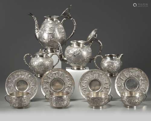 A CHINESE SILVER EXPORT COMPOSITE TEASET