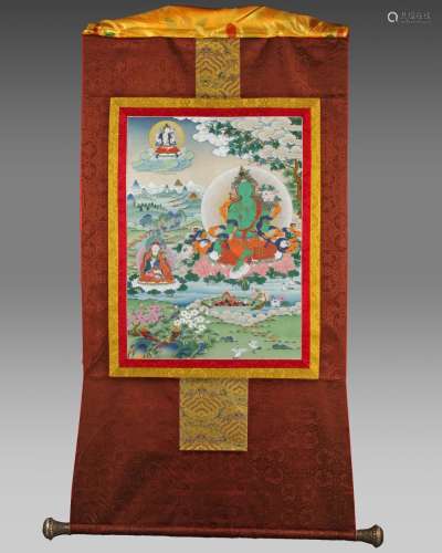 A TIBETAN RITUAL PAINTING OF GREEN TARA