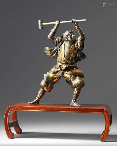 A JAPANESE BRONZE STATUE OF A SAMURAI