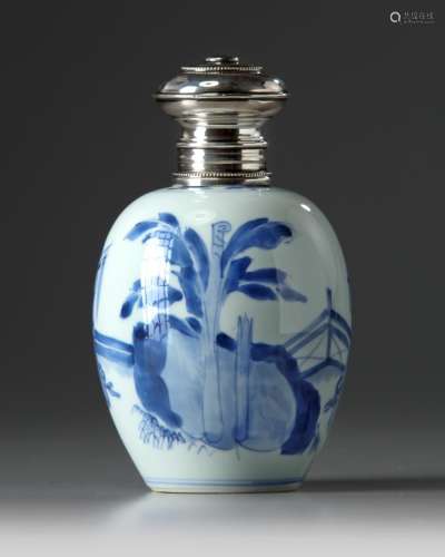 A CHINESE BLUE AND WHITE LADIES OVOID JAR