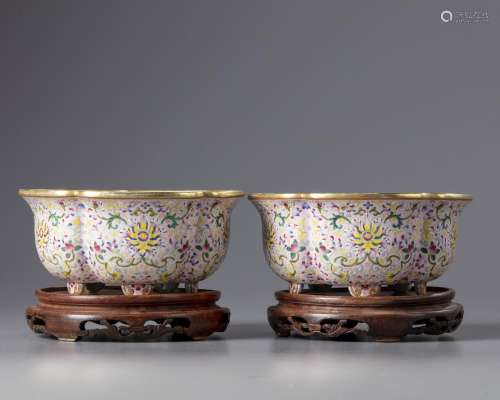 TWO CHINESE LOBED FAMILLE ROSE BOWLS
