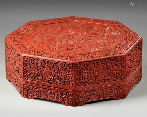 A CHINESE CINNABAR LACQUER OCTAGONAL BOX