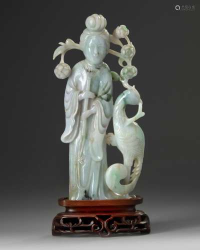 A CHINESE JADEITE CARVING OF A FEMALE IMMORTAL