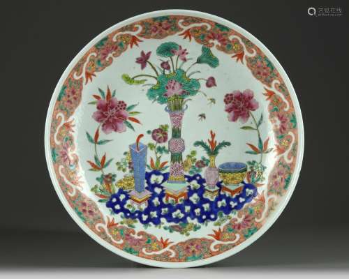 A CHINESE FAMILLE ROSE 'PRECIOUS OBJECTS' CHARGER