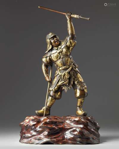 A JAPANESE BRONZE FIGURE OF A SAMURAI