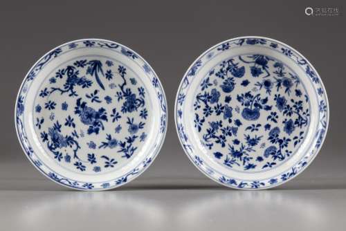 A PAIR OF CHINESE BLUE AND WHITE 'FLORAL' DISHES