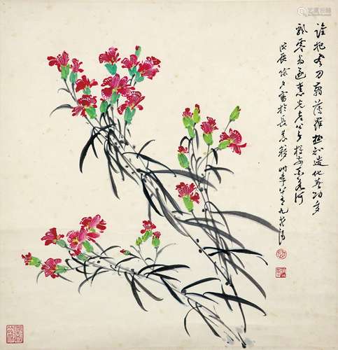 晏济元 花卉 立轴 纸本