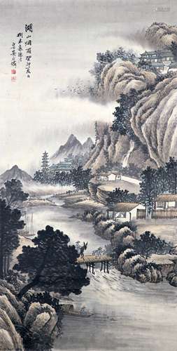 吴石仙 湖山烟雨 立轴 纸本