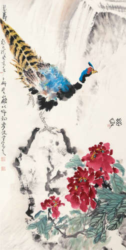 郑乃珖 癸亥（1983）年作 幽禽 立轴 设色纸本