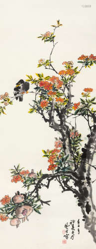 蒋风白 壬子（1972）年作 喜乐多福 立轴 设色纸本