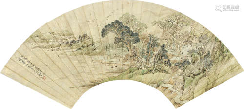 陶淇 丁未（1847）年作 春日 扇片 设色洒金