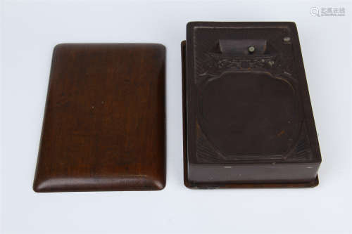 CHINESE DUAN STONE INK STONE WITH ROSEWOOD CASE