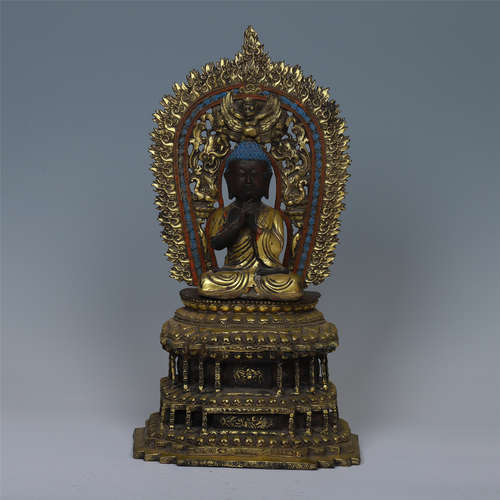 CHINESE GILT BRONZE SEATED BUDDHA