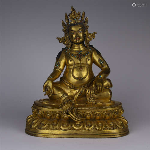 CHINESE GILT BRONZE SEATED GOD OF WEALTH