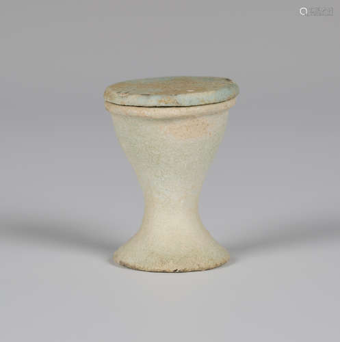 A rare Ancient Egyptian blue-green faience offering cup and lid, New Kingdom period, circa 1500-