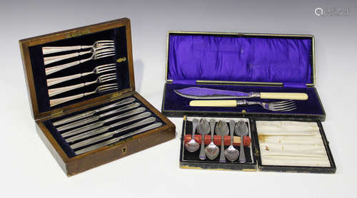 A Mappin & Webb plated part canteen of cutlery and a small group of other plated cutlery.Buyer’s