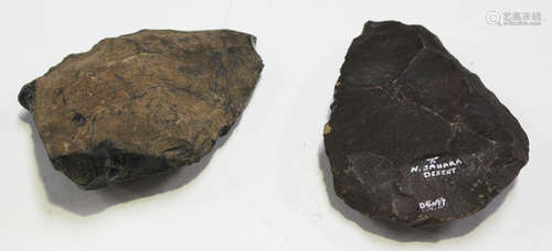 A Palaeolithic obsidian hand axe, detailed in white ink 'Awash River Ethiopia' with Hugh Fawcett