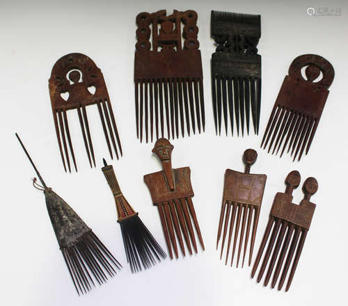 A good collection of mainly African hardwood hair combs of various designs, some with figural