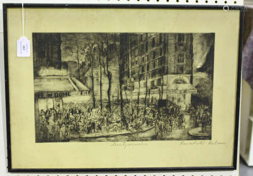 Reinholds Kalnins - 'Montparnasse', early 20th century etching, signed and titled in pencil, 41cm