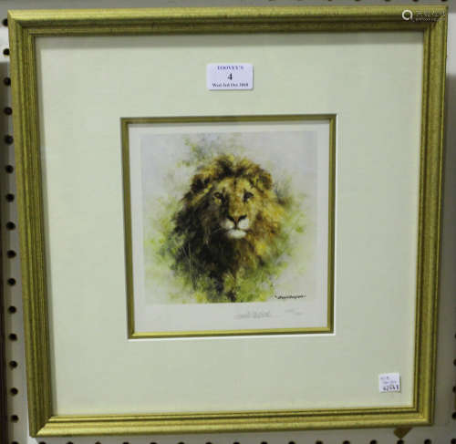 David Shepherd - Lion Cameo, 20th century colour print, signed and editioned 492/1000 in pencil,