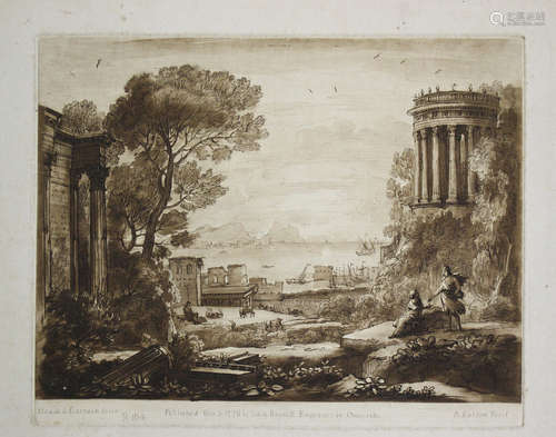 Richard Earlom, after Claude Lorrain - Coast Scene with Apollo and the Cumaean Sibyl, sepia