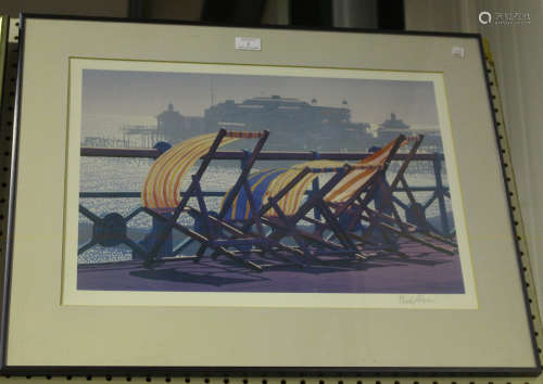 Philip Dunn - 'Empty Spaces' (Deck Chairs by the West Pier, Brighton), 20th century colour print,