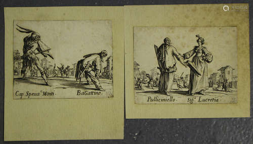 Jacques Callot - 'Pulliciniello Sig. Lucretia' and 'Cap. Spessa Monti - BaGattino', two 17th century