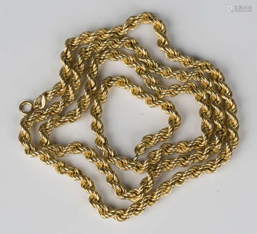 An 18ct gold ropetwist link neckchain on a boltring clasp, length 67.5cm.Buyer’s Premium 29.4% (