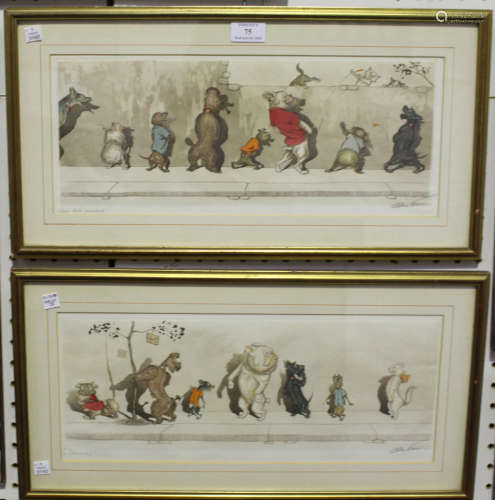 Boris O'Klein - 'Sus aux Curieux', 20th century hand-coloured etching, signed and titled in