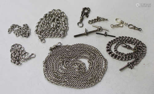 A group of silver jewellery, comprising a curblink long chain, fitted with a swivel, length 136cm, a