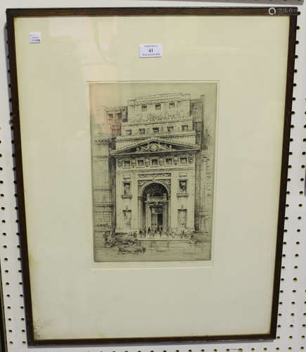 Sydney R. Jones - Façade of the Lloyd's Building, London, 20th century monochrome etching signed