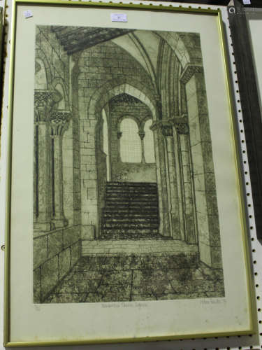 Valerie Thornton - 'Romanesque Church, Segovia', 20th century etching with aquatint, signed, titled,