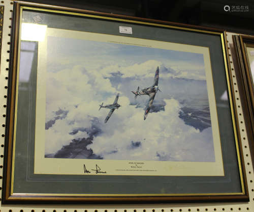 Robert Tayor - 'Duel of Eagles', 20th century colour print, signed by pilots Douglas Bader and Adolf