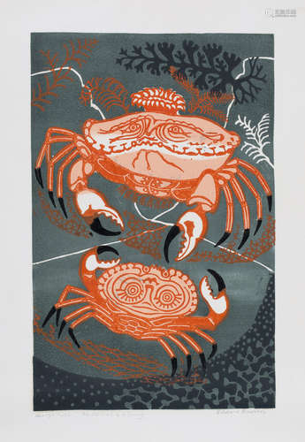 Edward Bawden - 'Aesop's Fables: An Old Crab & a Young', colour linocut, signed and titled in