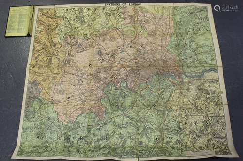 W.H. Smith (publisher) - 'Map of Environs of London', early 20th century lithograph, backed onto