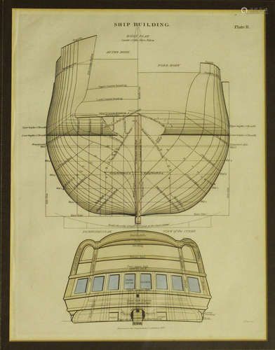 J. Pass - 'Ship Building', hand-coloured engraving, published circa 1827, 26.5cm x 20.5cm, within