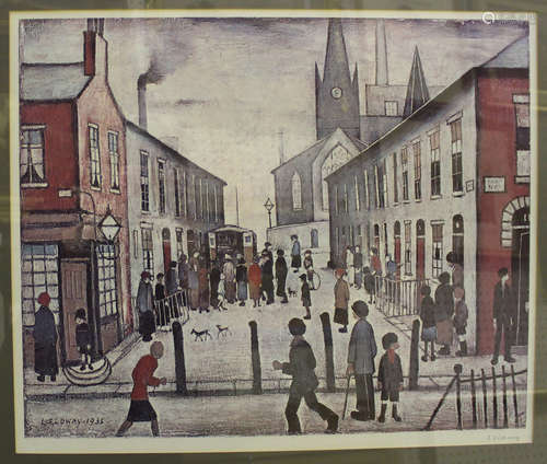 L.S. Lowry - The Fever Van, 20th century colour print, signed in pencil, Fine Art Trade Guild