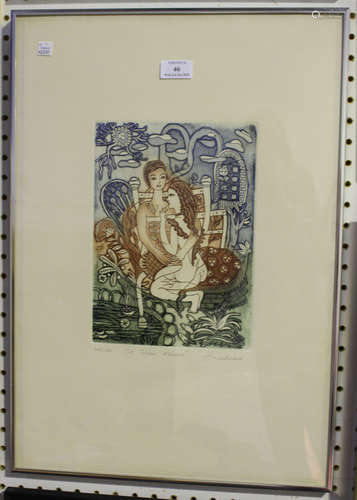 Peggy Hinaekian - 'Le Temps d'aimer' and 'Plaisirs d'amour', a pair of 20th century etchings with