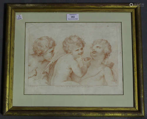 Francesco Bartolozzi, after Giovanni Battista Cipriani - Cupid with Two Putti, engraving in sanguine