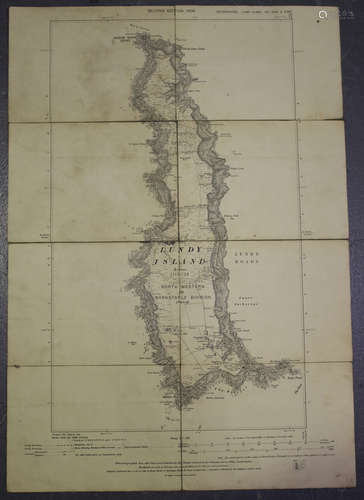 Ordnance Survey (publisher) - 'Lundy Island', heliozincograph in 8 sections folded and backed onto