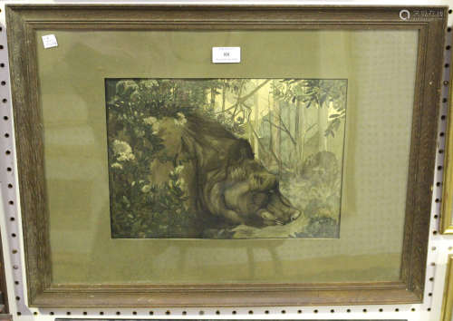 After Charles and Maurice Detmold - Baloo, and Mowgli, two early 20th century colour lithographs,