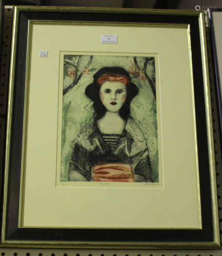 Nicola Slattery - 'Kimono', 21st century etching with aquatint, signed, titled, dated '14 and