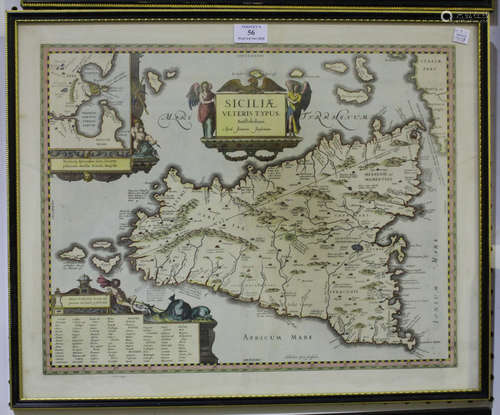 Jan Janssonius, after Ortelius - 'Siciliae Veteris Typus' (Map of Sicily), engraving with later