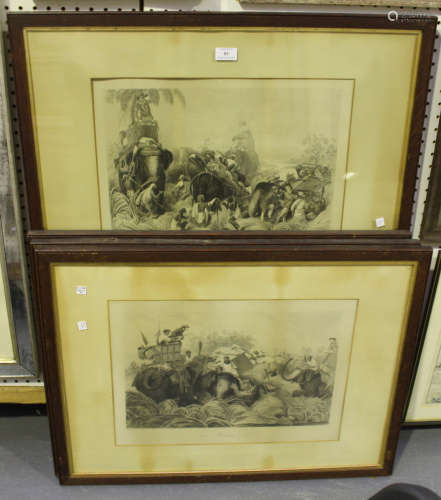 Thomas Landseer, after Charles Philip Trench - 'Tiger Hunting', four 19th century etchings with