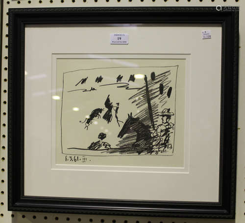 Pablo Picasso - Jeu de la Cape (plate III from 'Los Toros avec Picasso'), monochrome lithograph,