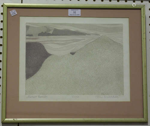 John Brunsden - 'Dorset Beach', 20th century etching with aquatint, signed, titled and editioned