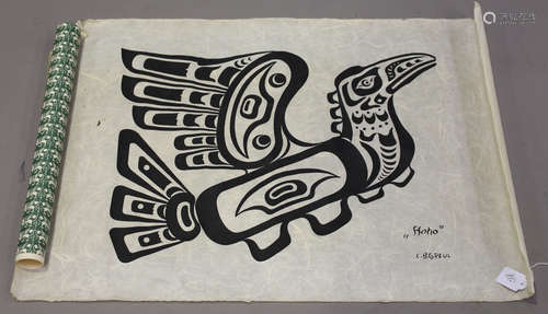 Charles B. Greul - 'Hoho', a silkscreen print on rice paper depicting a stylized Native American