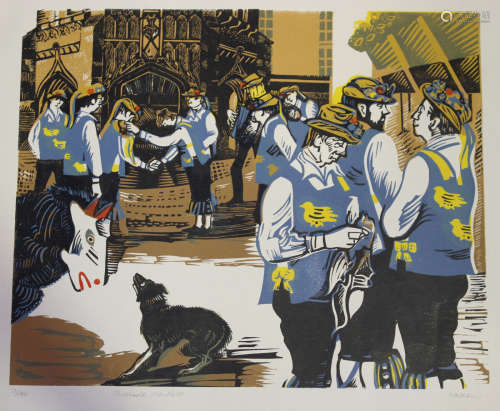 Walheim - 'Chichester Martlets', 20th century colour linocut, indistinctly signed, titled and